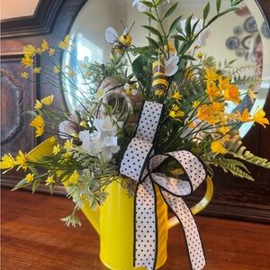 Yellow Floral Arrangement in Polka Dot Ribbon Vase